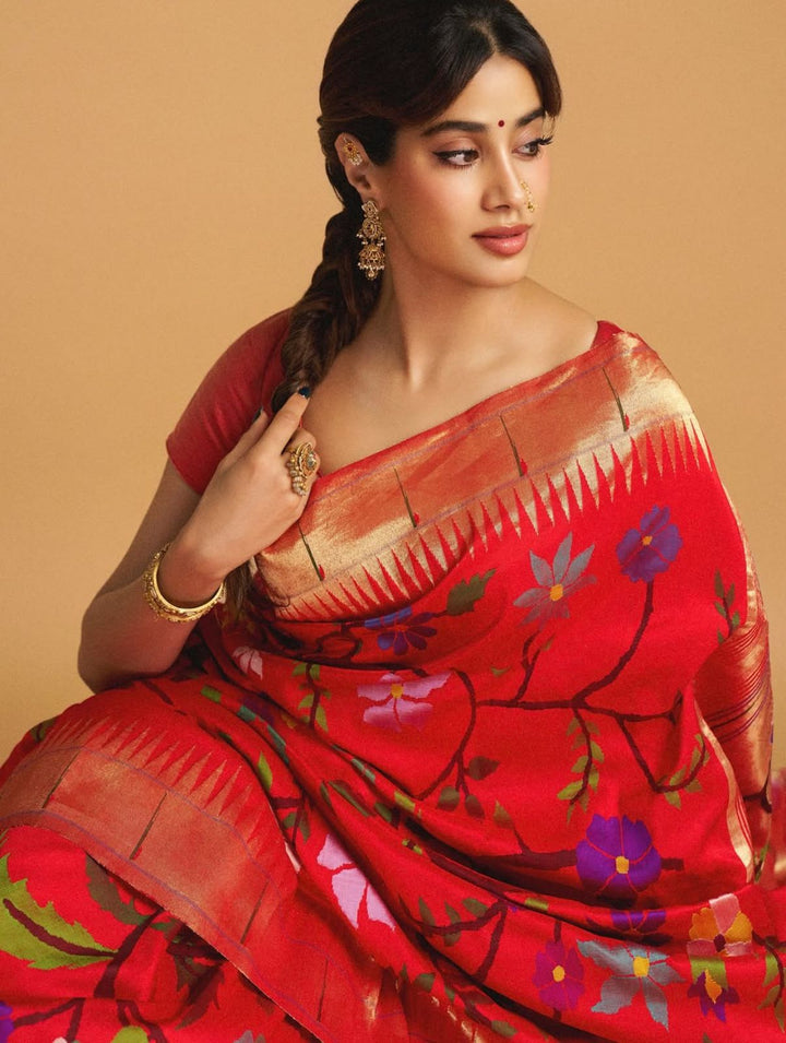 Actress Janhvi Kapoor Inspired Kanchivaram Paithani Silk Saree