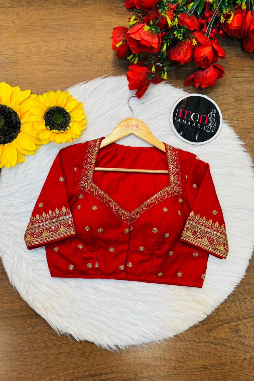 Mukti Vichitra Red Silk Blouse