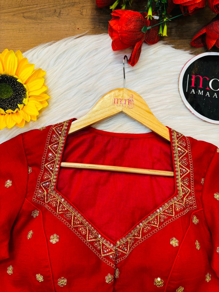 Mukti Vichitra Red Silk Blouse