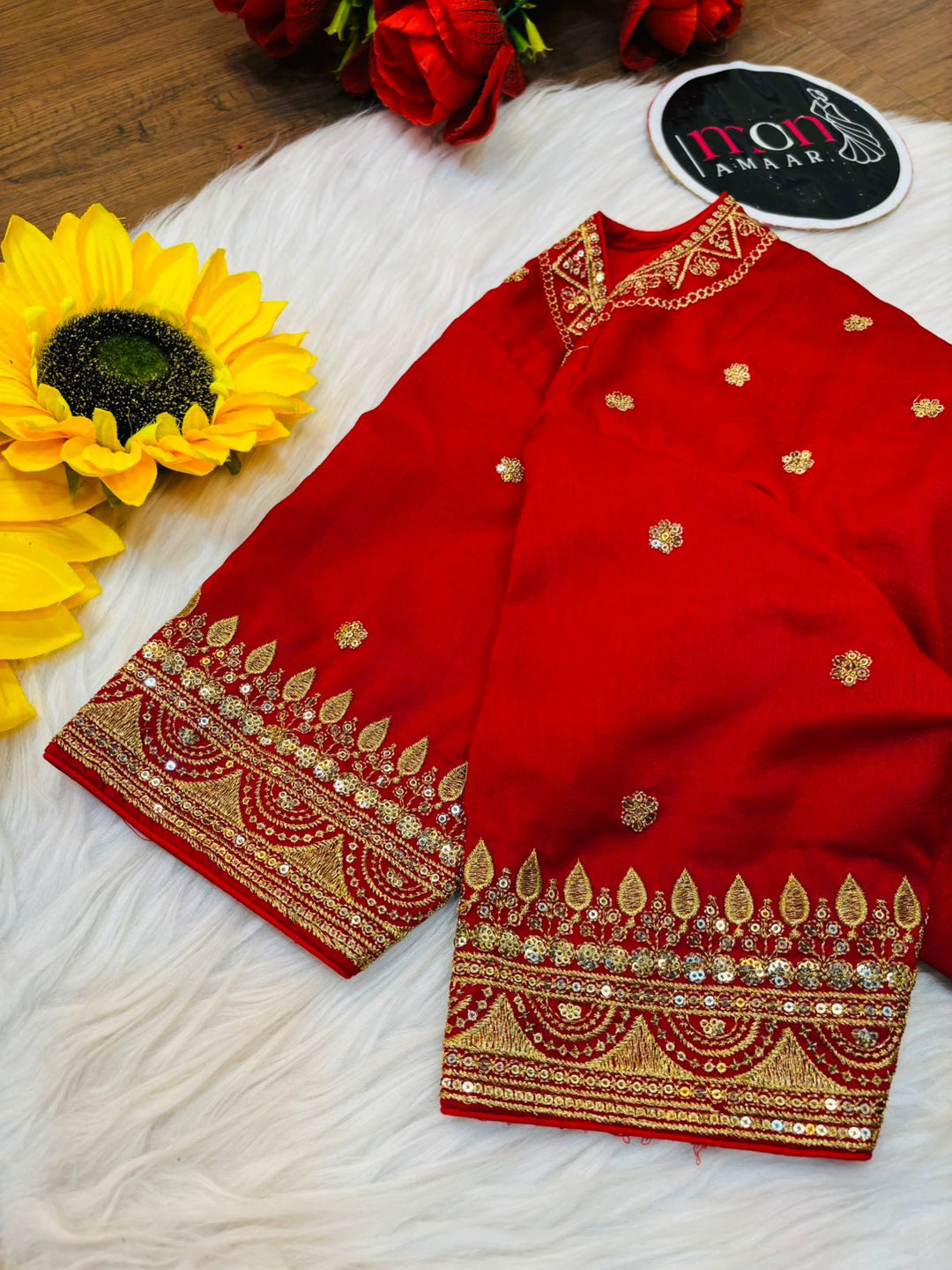 Mukti Vichitra Red Silk Blouse