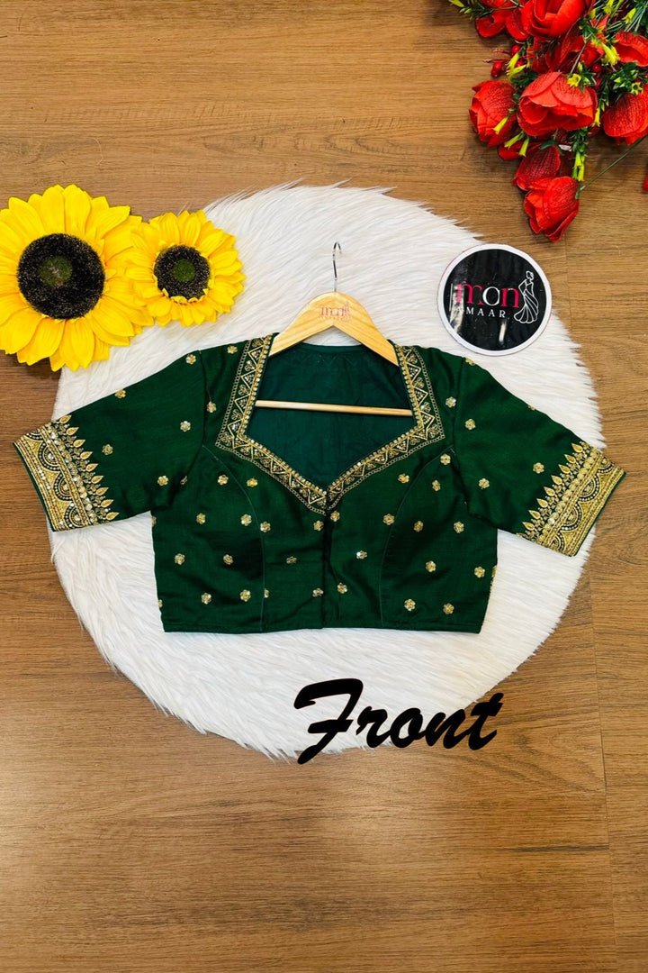 Everflowing Vichitra Green Silk Blouse