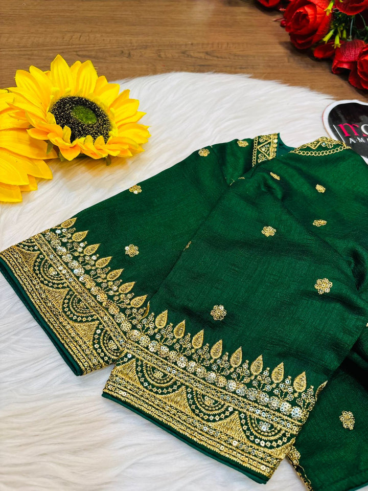 Everflowing Vichitra Green Silk Blouse