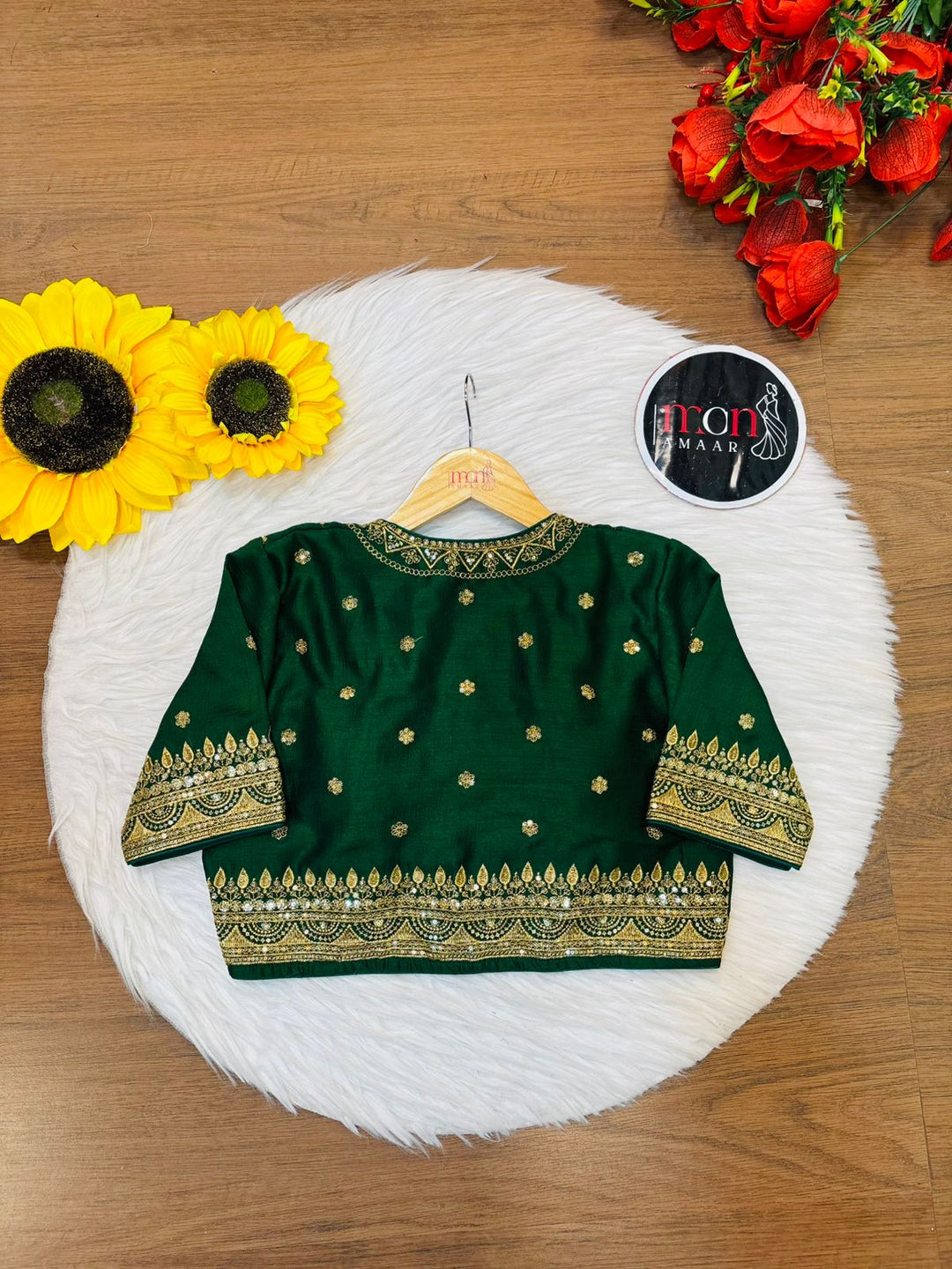 Everflowing Vichitra Green Silk Blouse