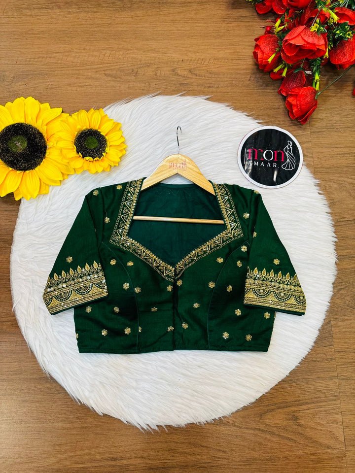 Everflowing Vichitra Green Silk Blouse