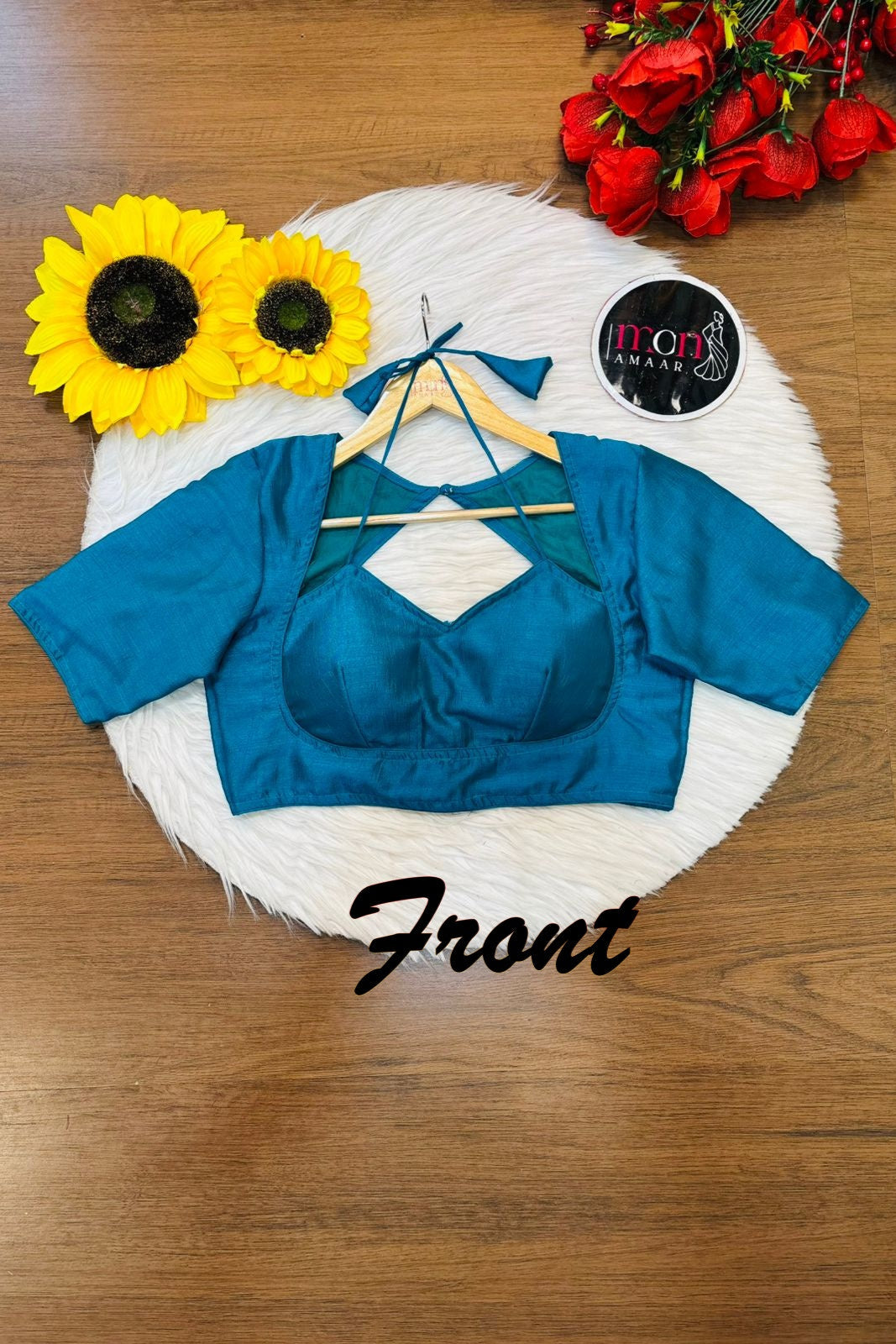 Sky Blue Masaba Style Vichitra Silk Blouse