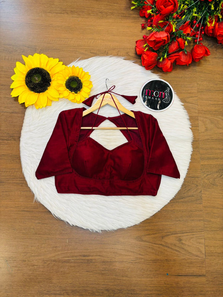 Maroon Masaba Style Vichitra Silk Blouse