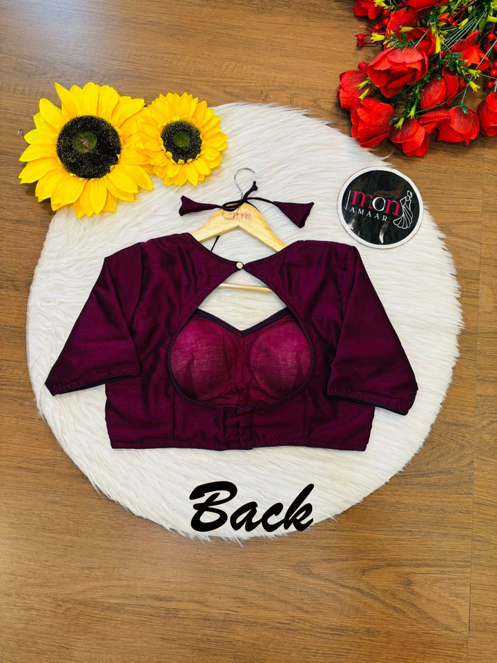 Wine Masaba Style Vichitra Silk Blouse