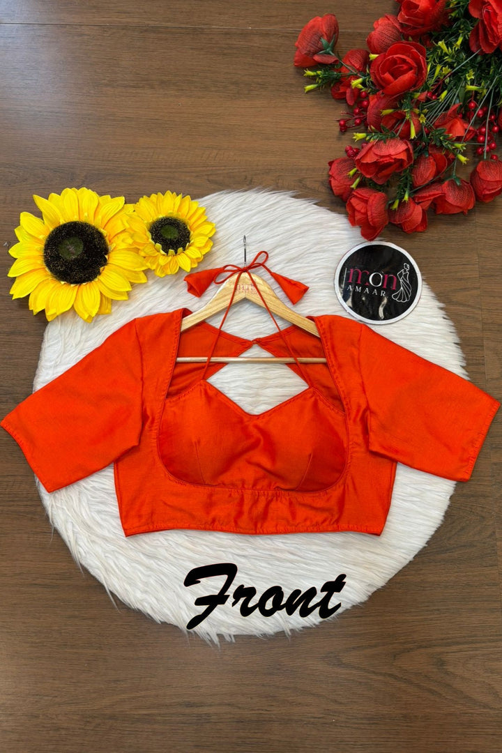 Orange Masaba Style Vichitra Silk Blouse