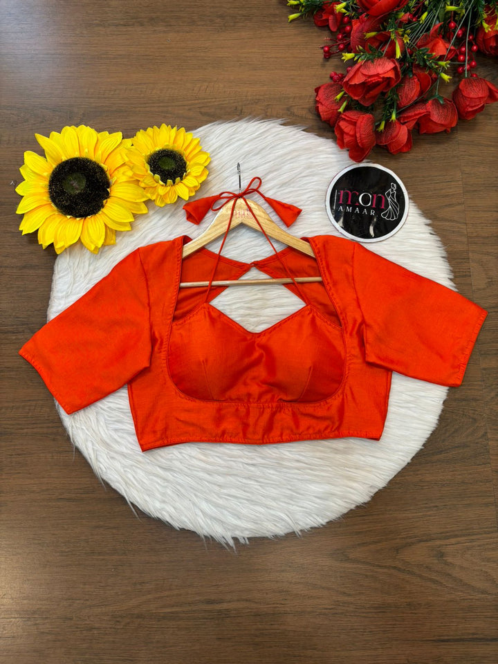 Orange Masaba Style Vichitra Silk Blouse