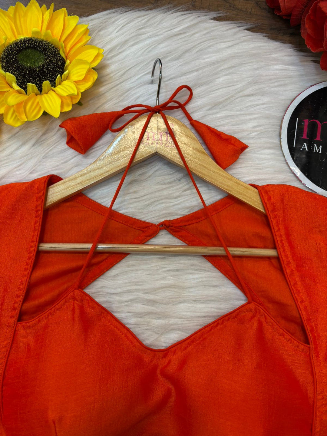 Orange Masaba Style Vichitra Silk Blouse