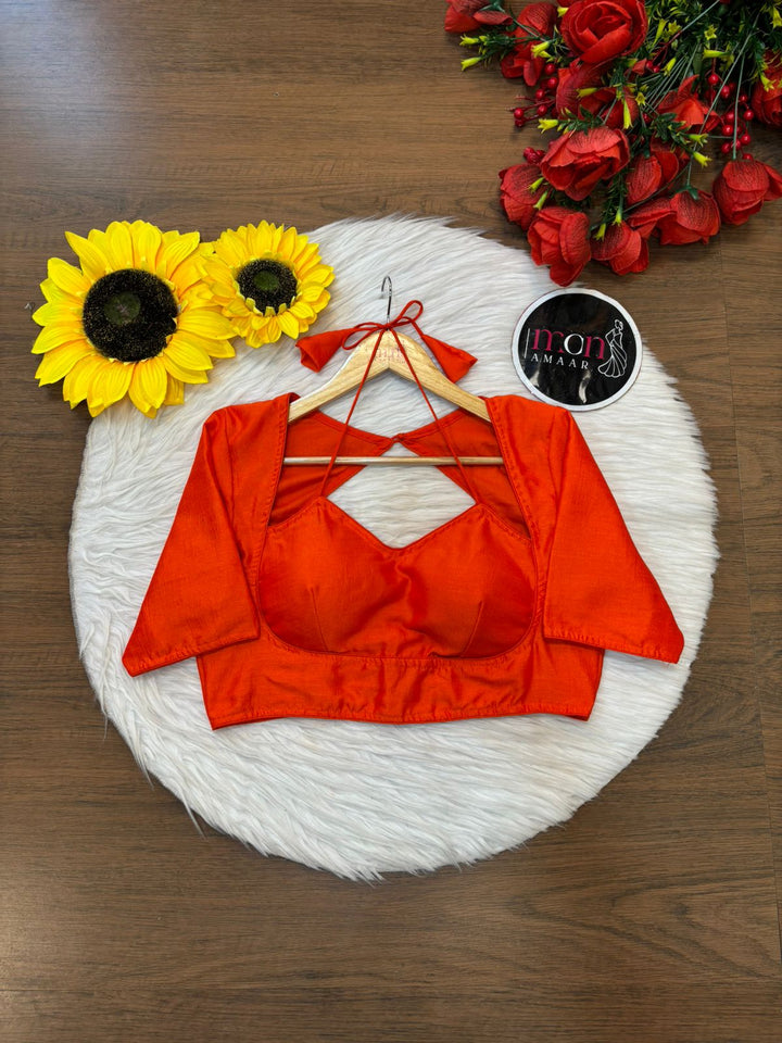 Orange Masaba Style Vichitra Silk Blouse
