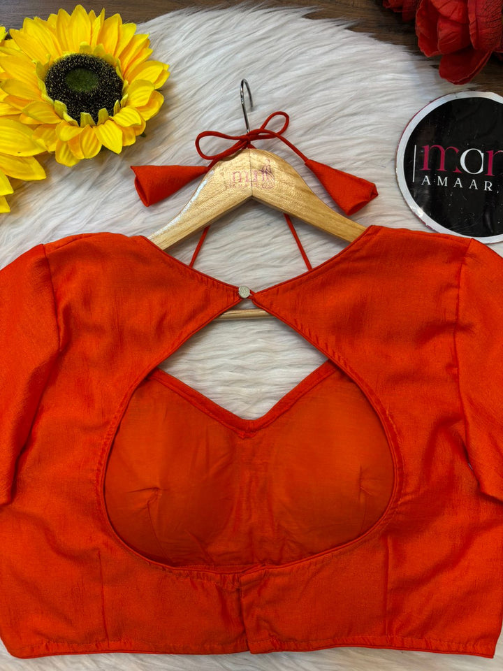 Orange Masaba Style Vichitra Silk Blouse