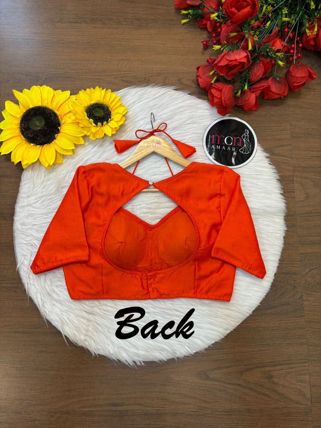 Orange Masaba Style Vichitra Silk Blouse