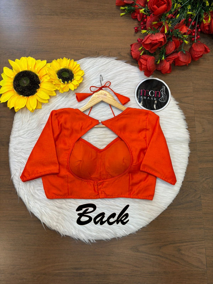 Orange Masaba Style Vichitra Silk Blouse