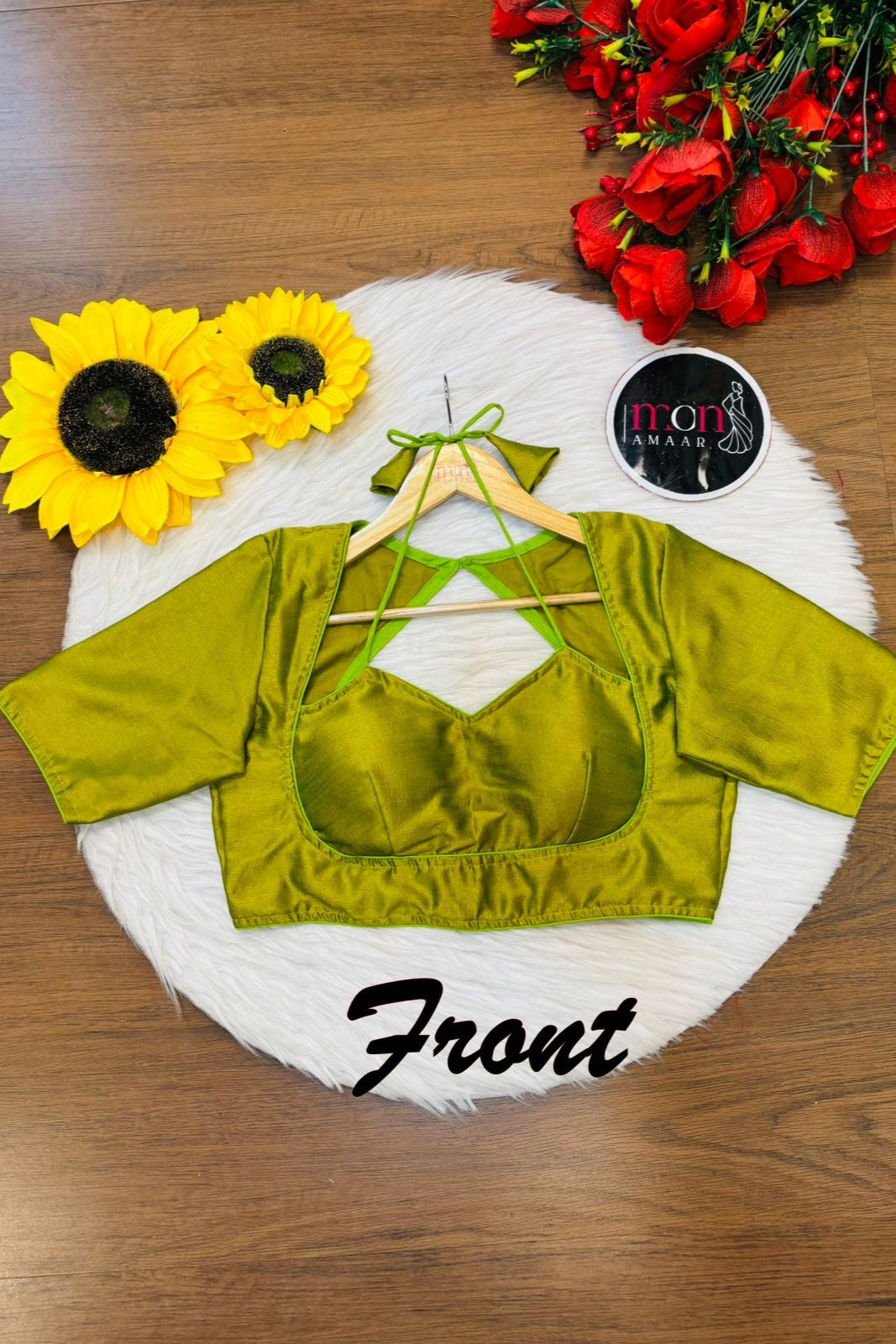 Green Masaba Style Vichitra Silk Blouse