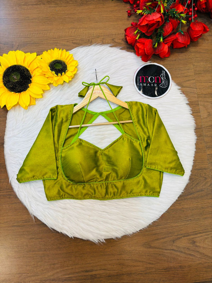 Green Masaba Style Vichitra Silk Blouse