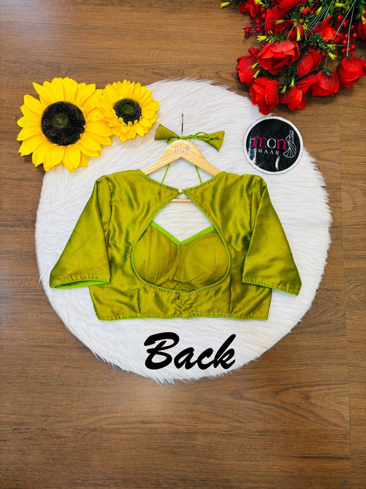 Green Masaba Style Vichitra Silk Blouse