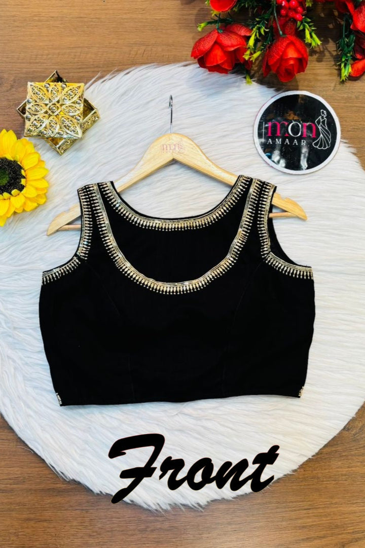 Black Vichitra Silk Blouse