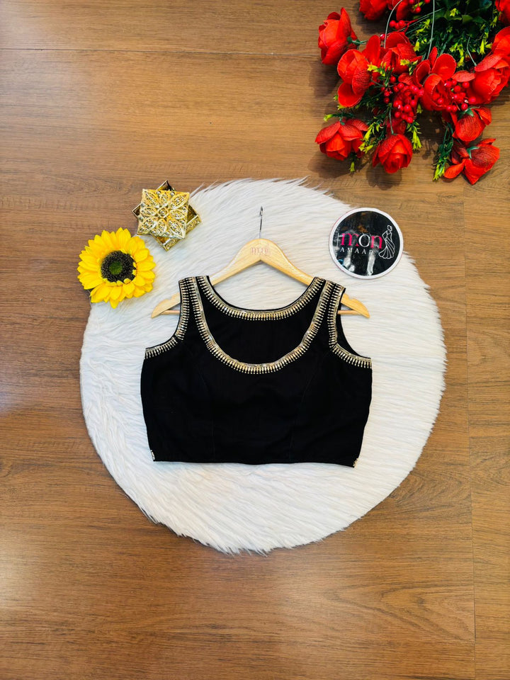 Black Vichitra Silk Blouse