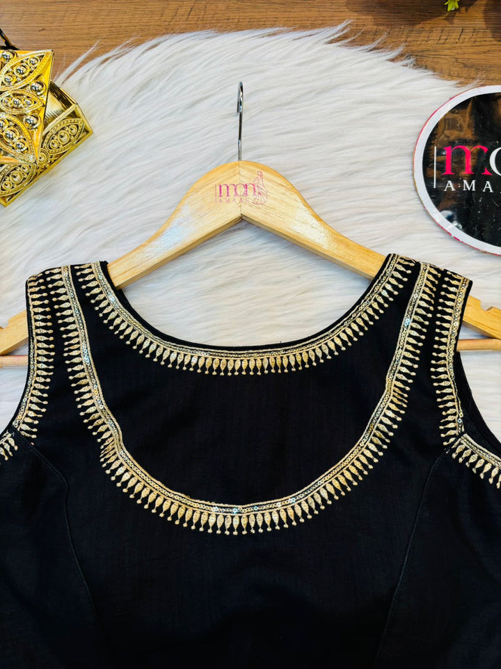 Black Vichitra Silk Blouse