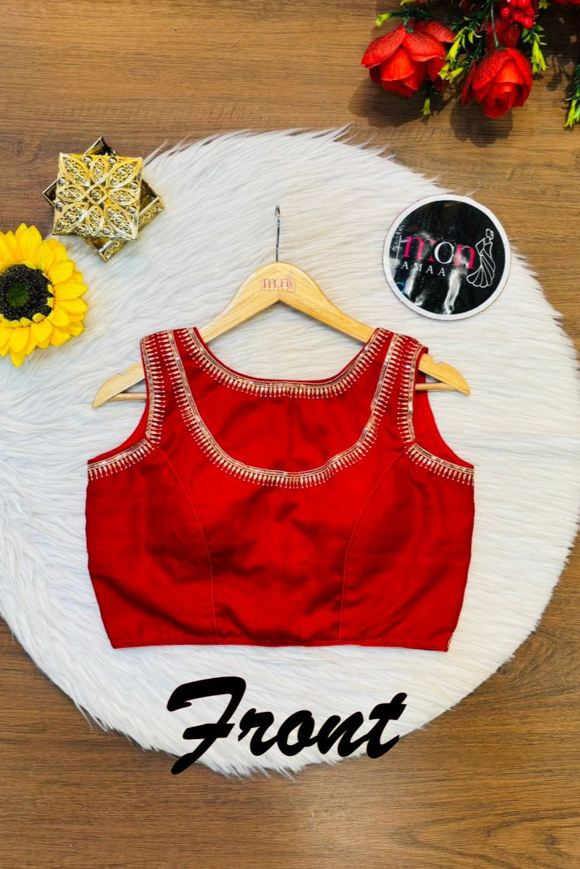 Red Vichitra Silk Blouse