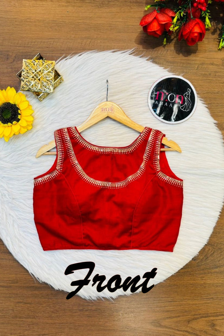 Red Vichitra Silk Blouse