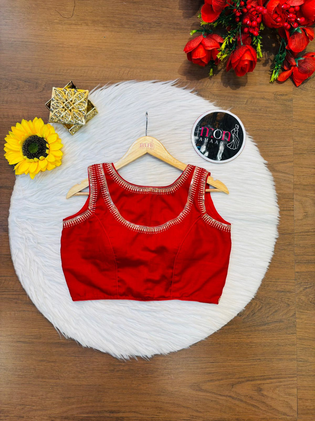 Red Vichitra Silk Blouse