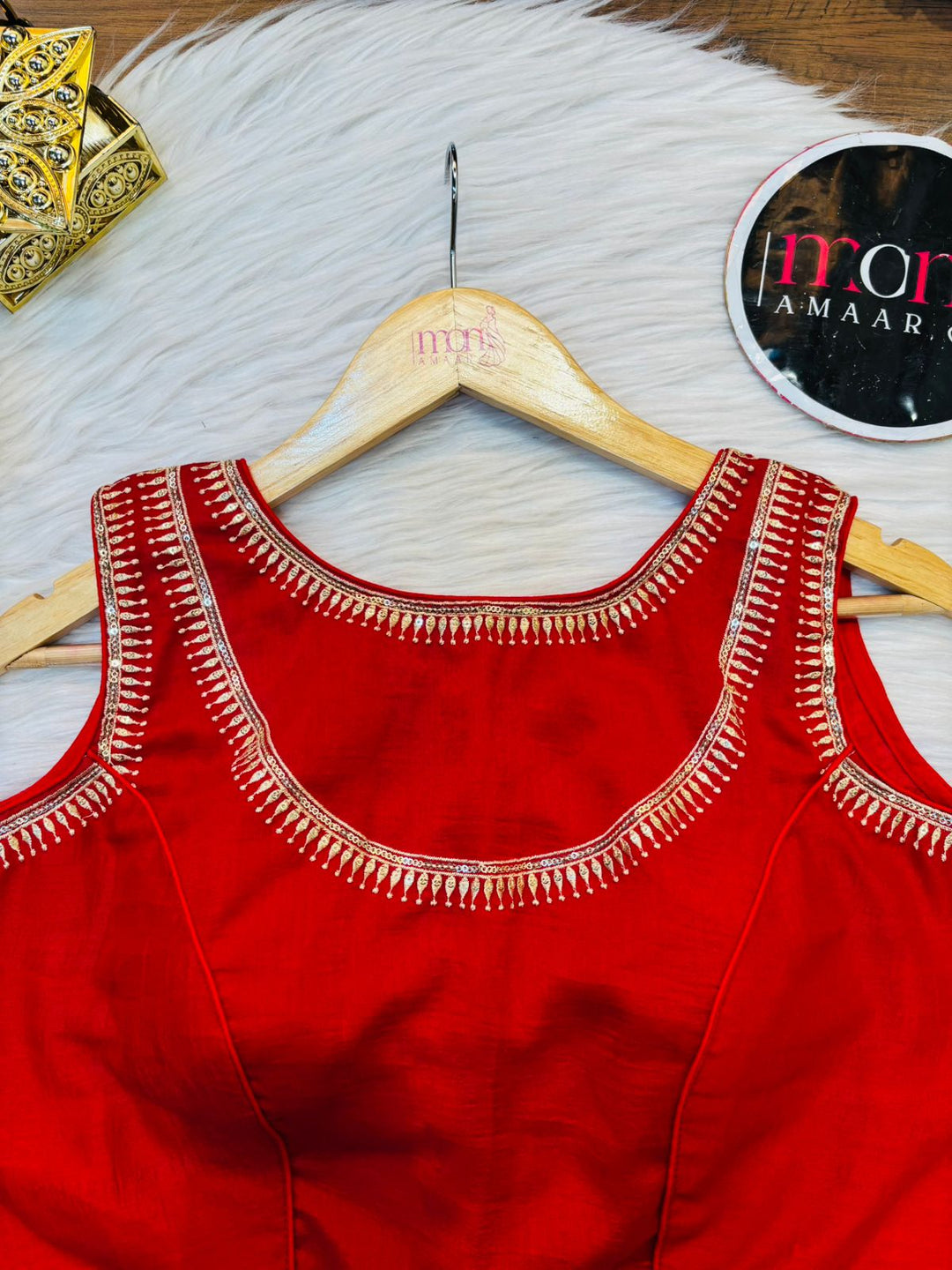 Red Vichitra Silk Blouse