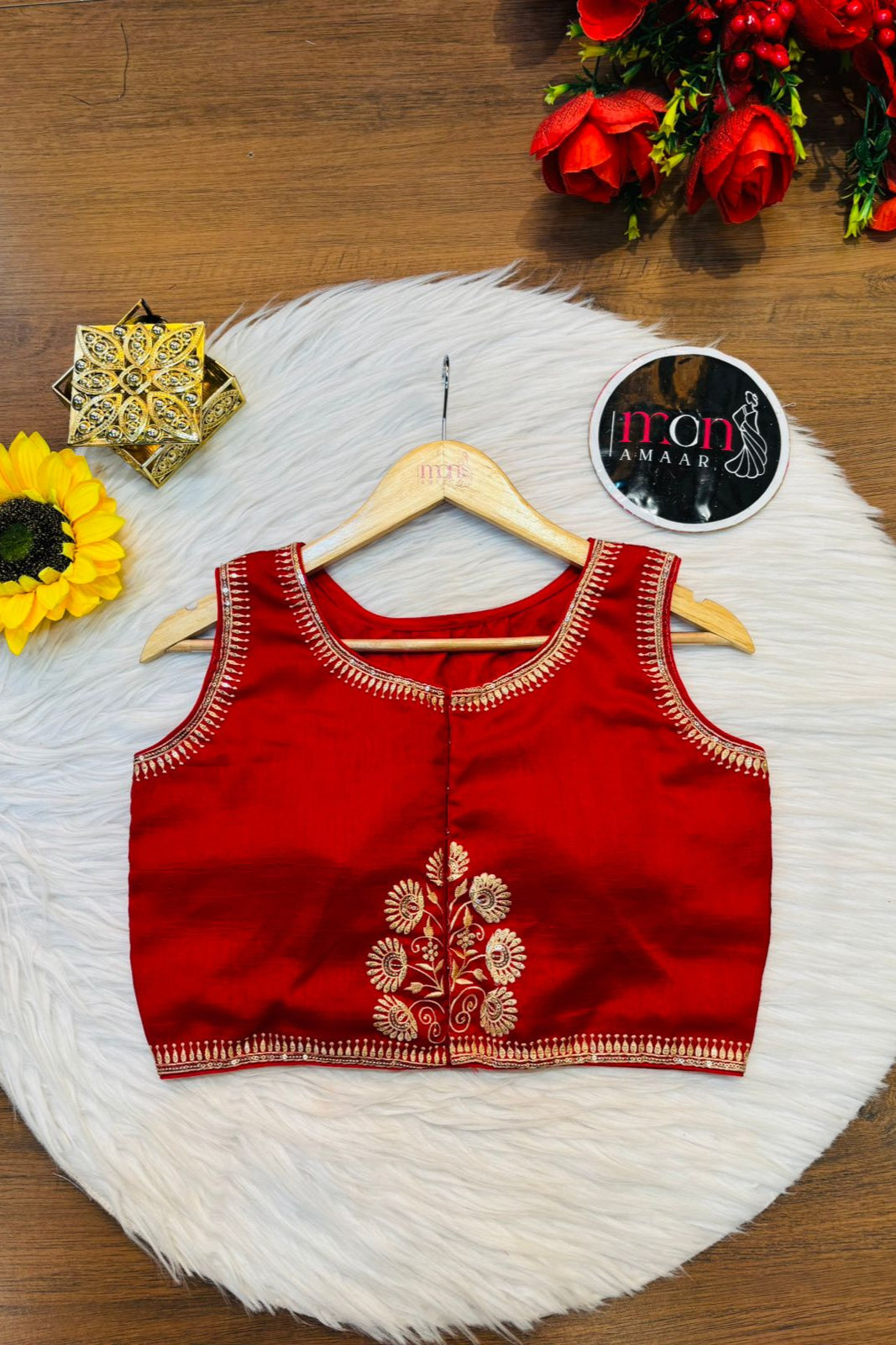 Red Vichitra Silk Blouse