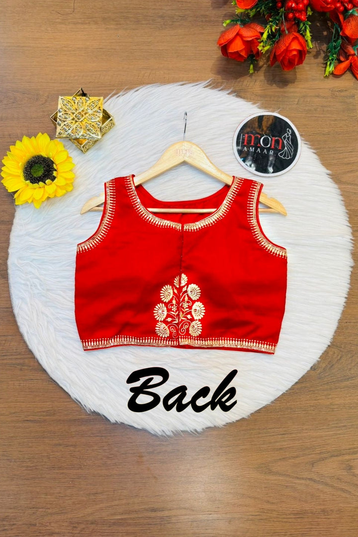 Red Vichitra Silk Blouse