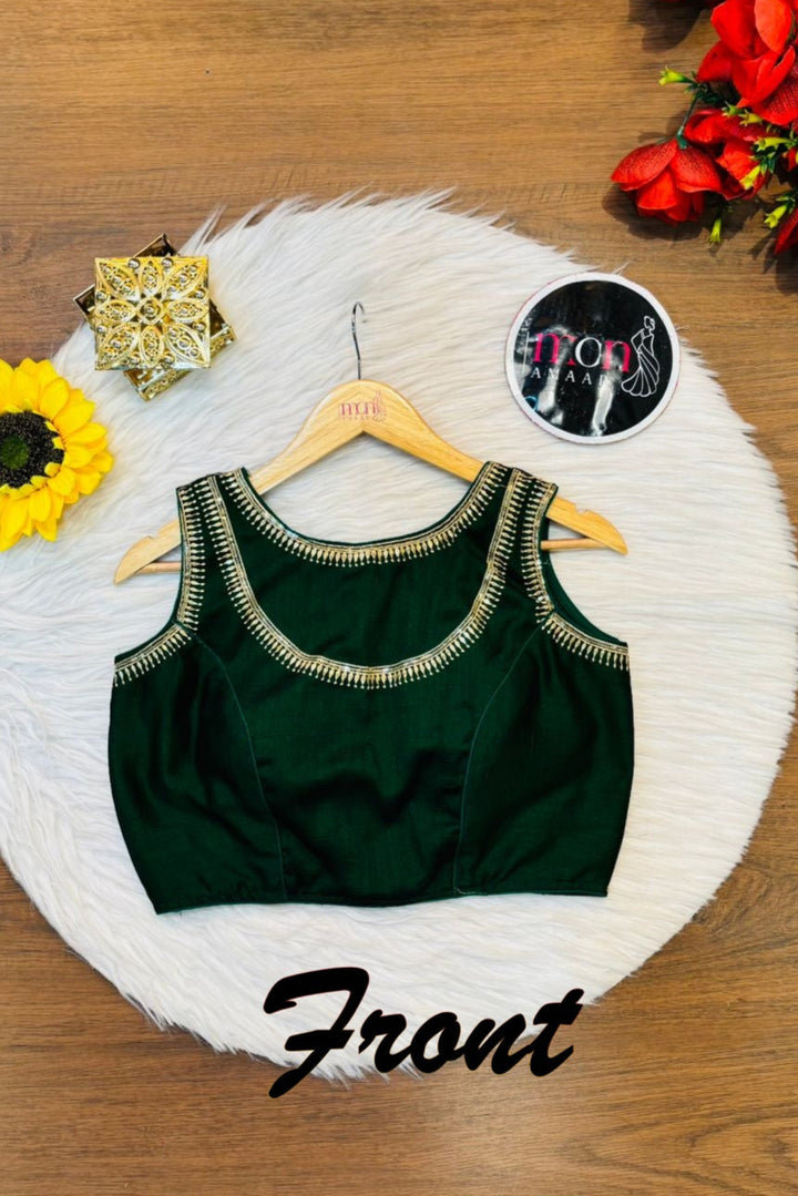 Green Vichitra Silk Blouse