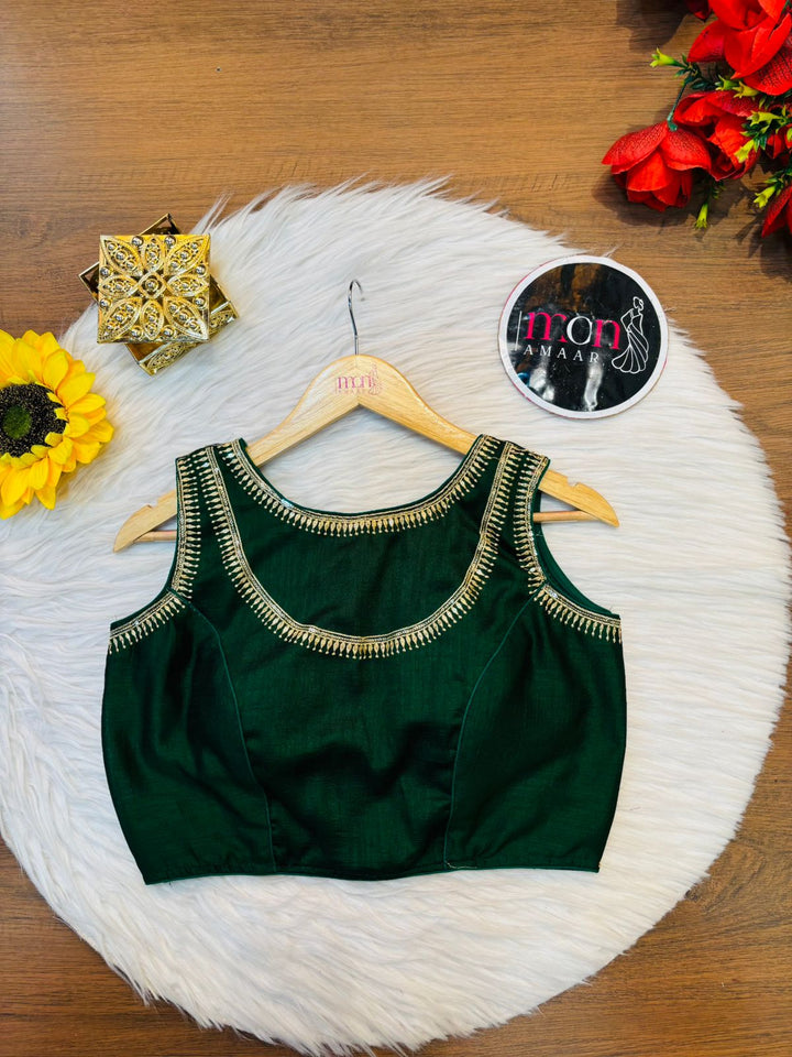 Green Vichitra Silk Blouse