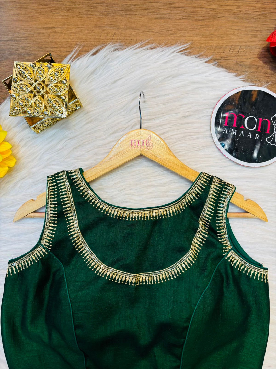 Green Vichitra Silk Blouse