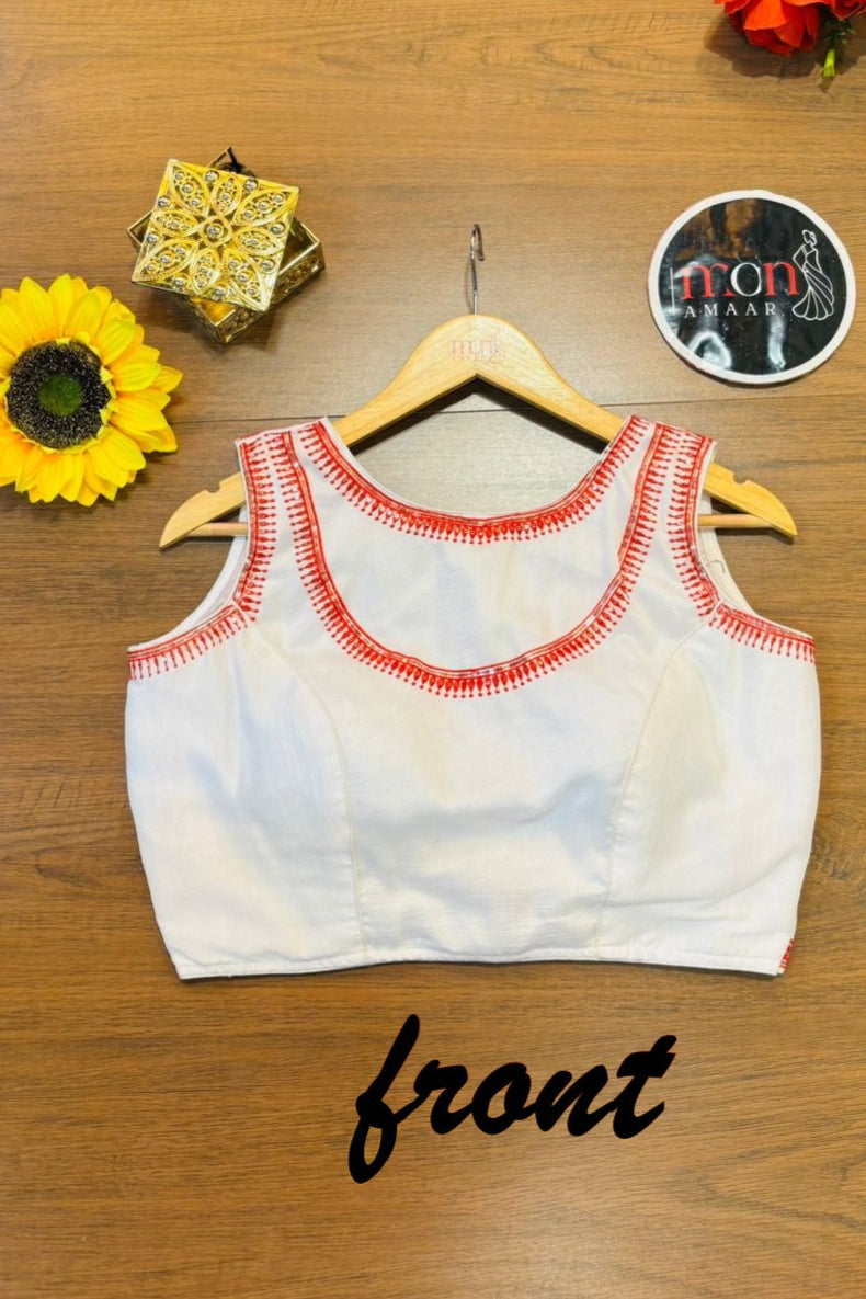 White Vichitra Silk Blouse