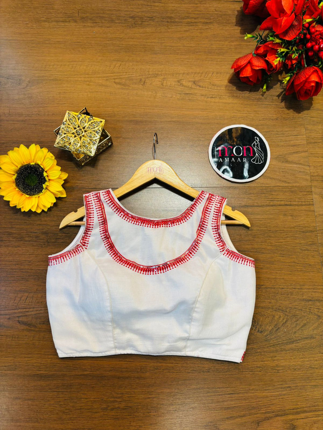 White Vichitra Silk Blouse