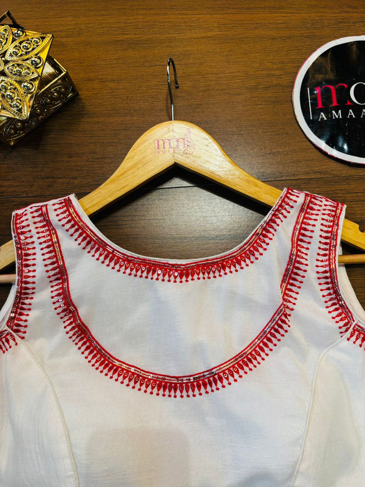 White Vichitra Silk Blouse