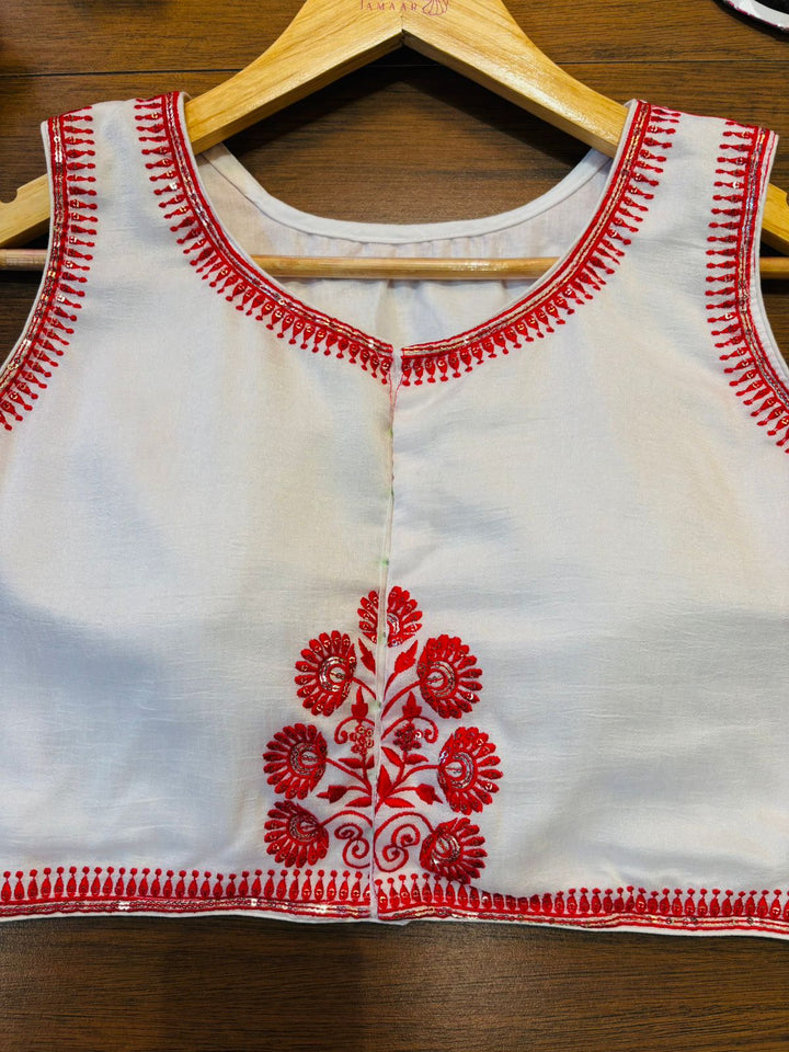 White Vichitra Silk Blouse