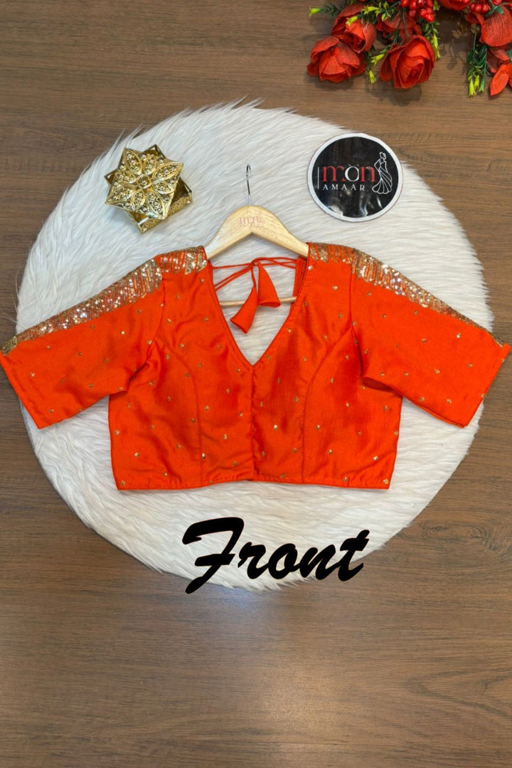 Orange Royale Vichitra Silk Blouse