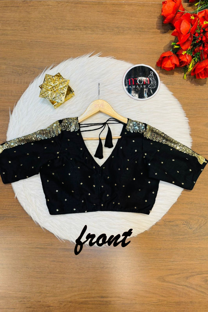 Black Royale Vichitra Silk Blouse