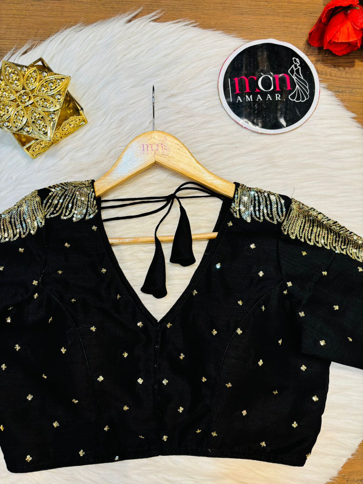 Black Royale Vichitra Silk Blouse