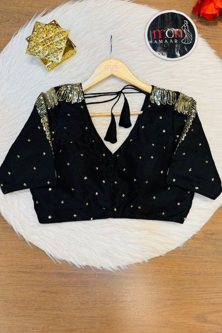 Black Royale Vichitra Silk Blouse
