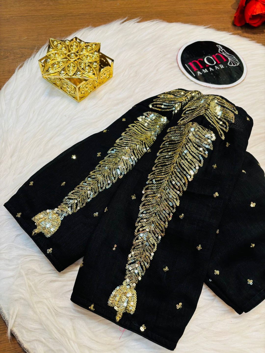 Black Royale Vichitra Silk Blouse