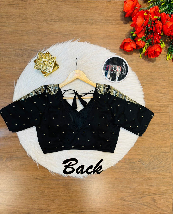 Black Royale Vichitra Silk Blouse