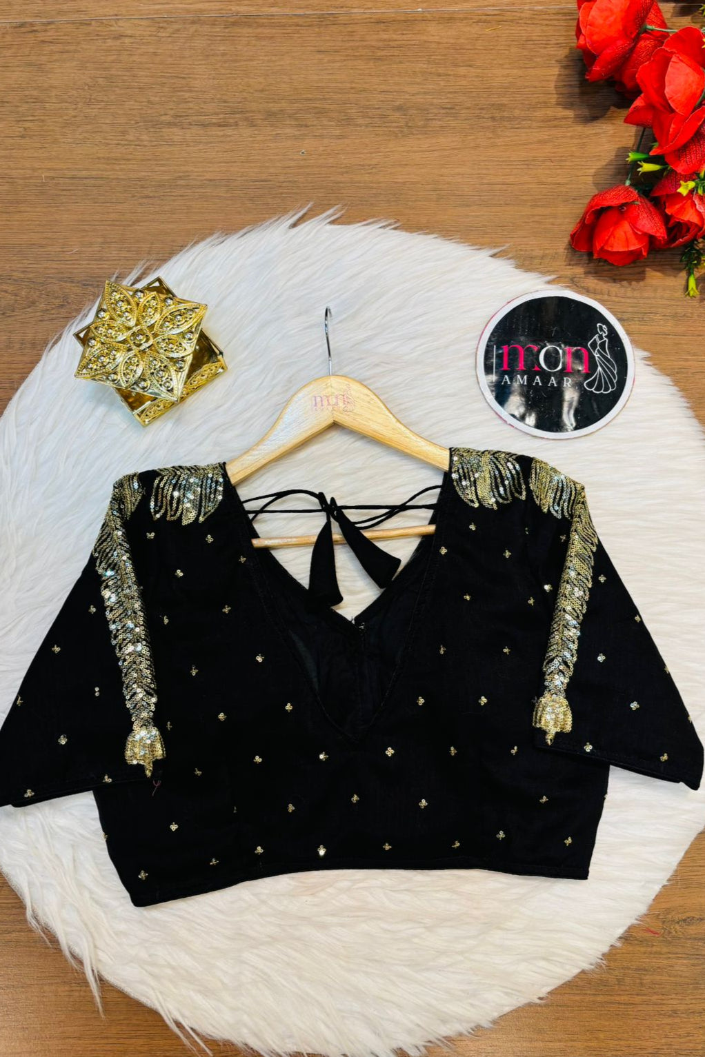 Black Royale Vichitra Silk Blouse