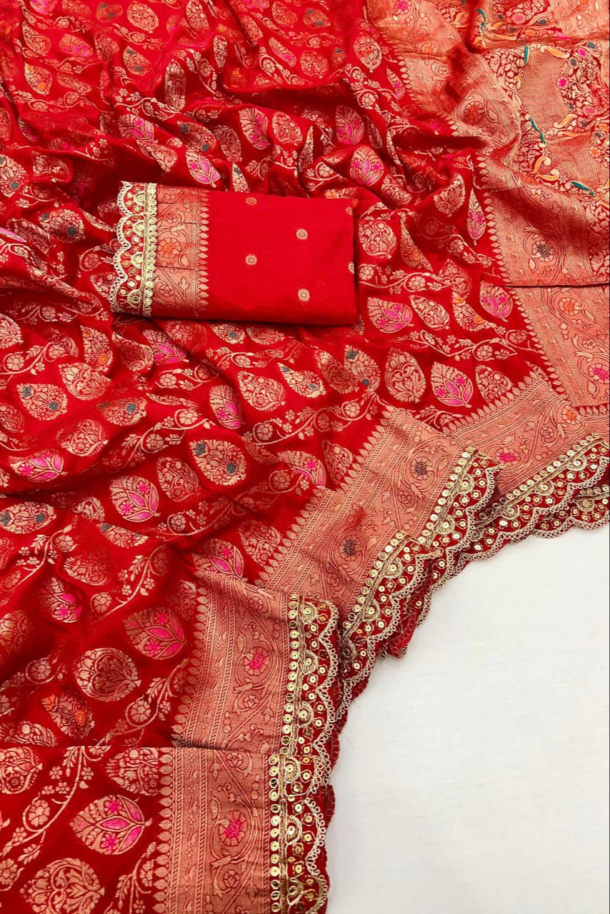 Sada Suhagan Red Banarasi Silk Saree