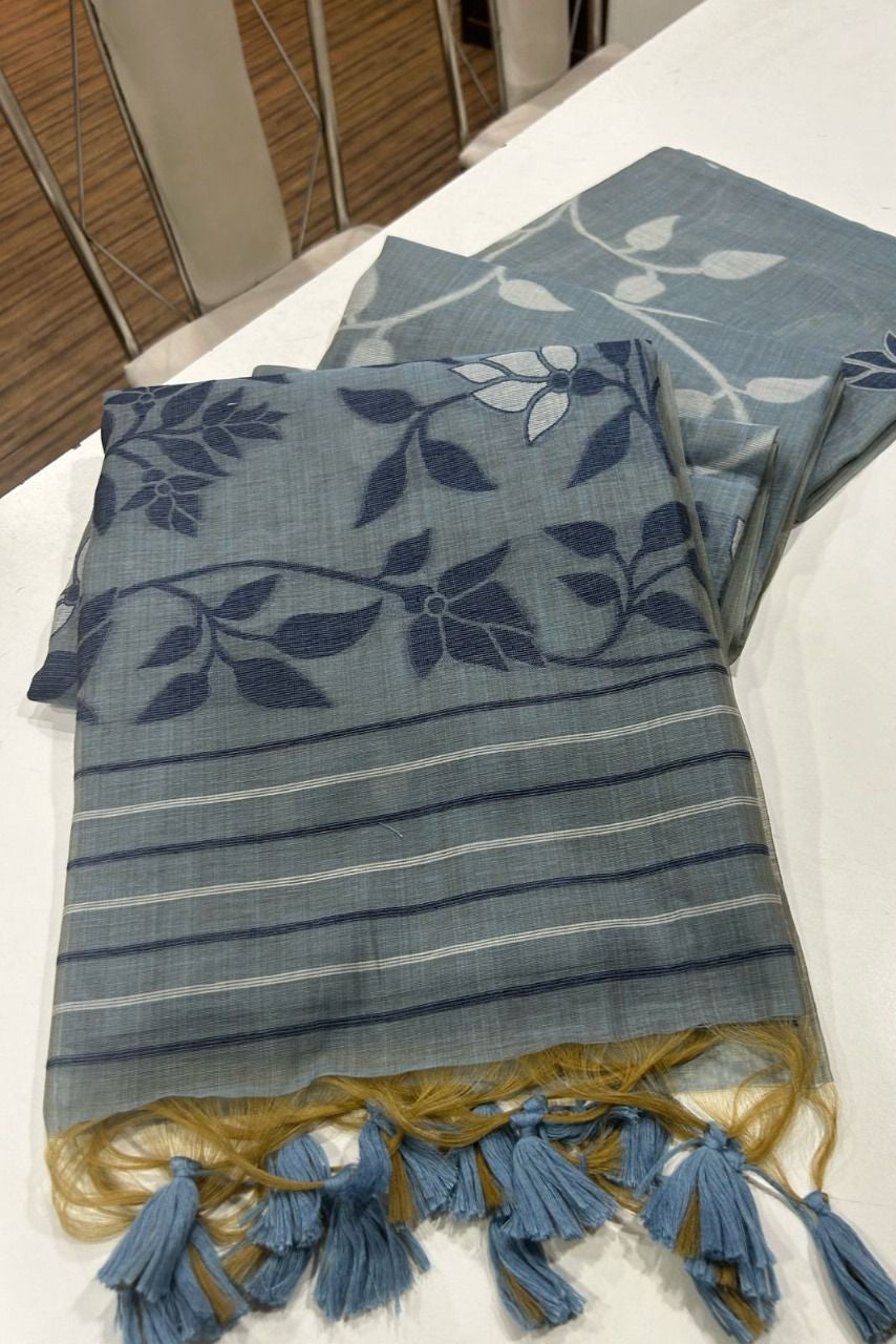 Royal Empress Muga Cotton Jamdani Saree