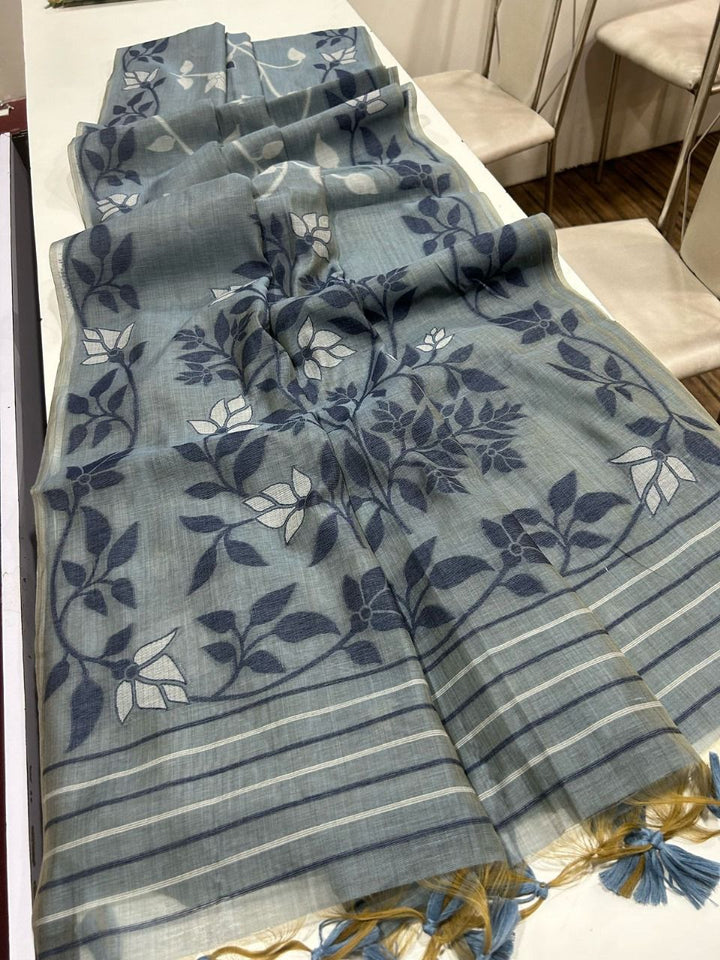 Royal Empress Muga Cotton Jamdani Saree