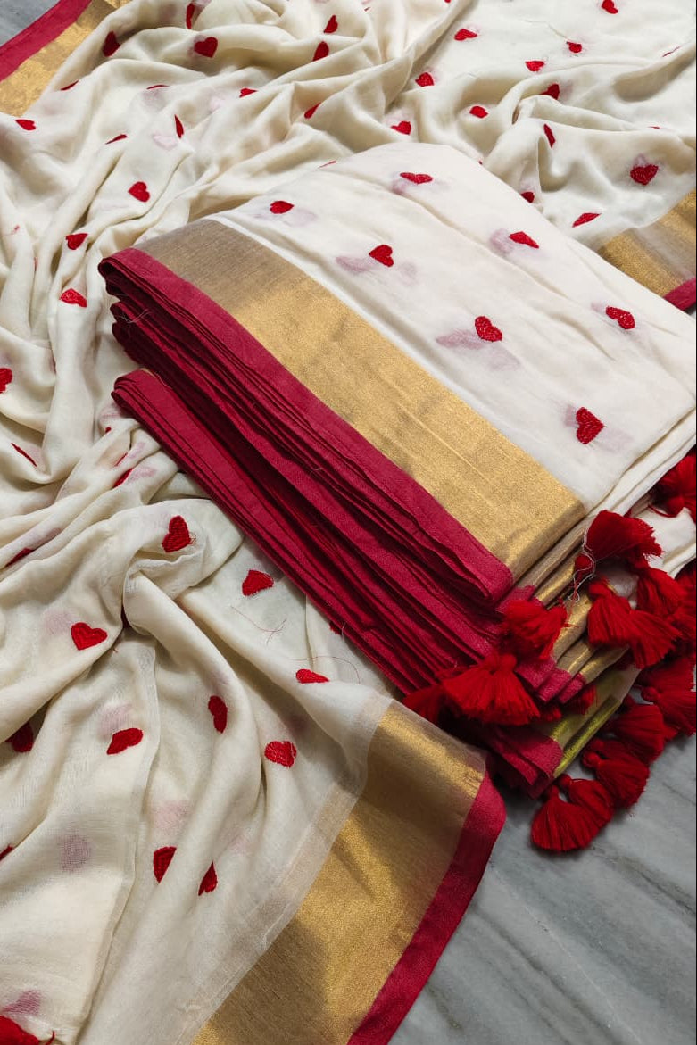 Love Embroidery Mul Cotton Saree