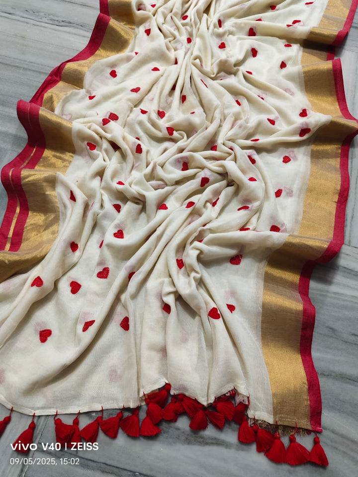 Love Embroidery Mul Cotton Saree