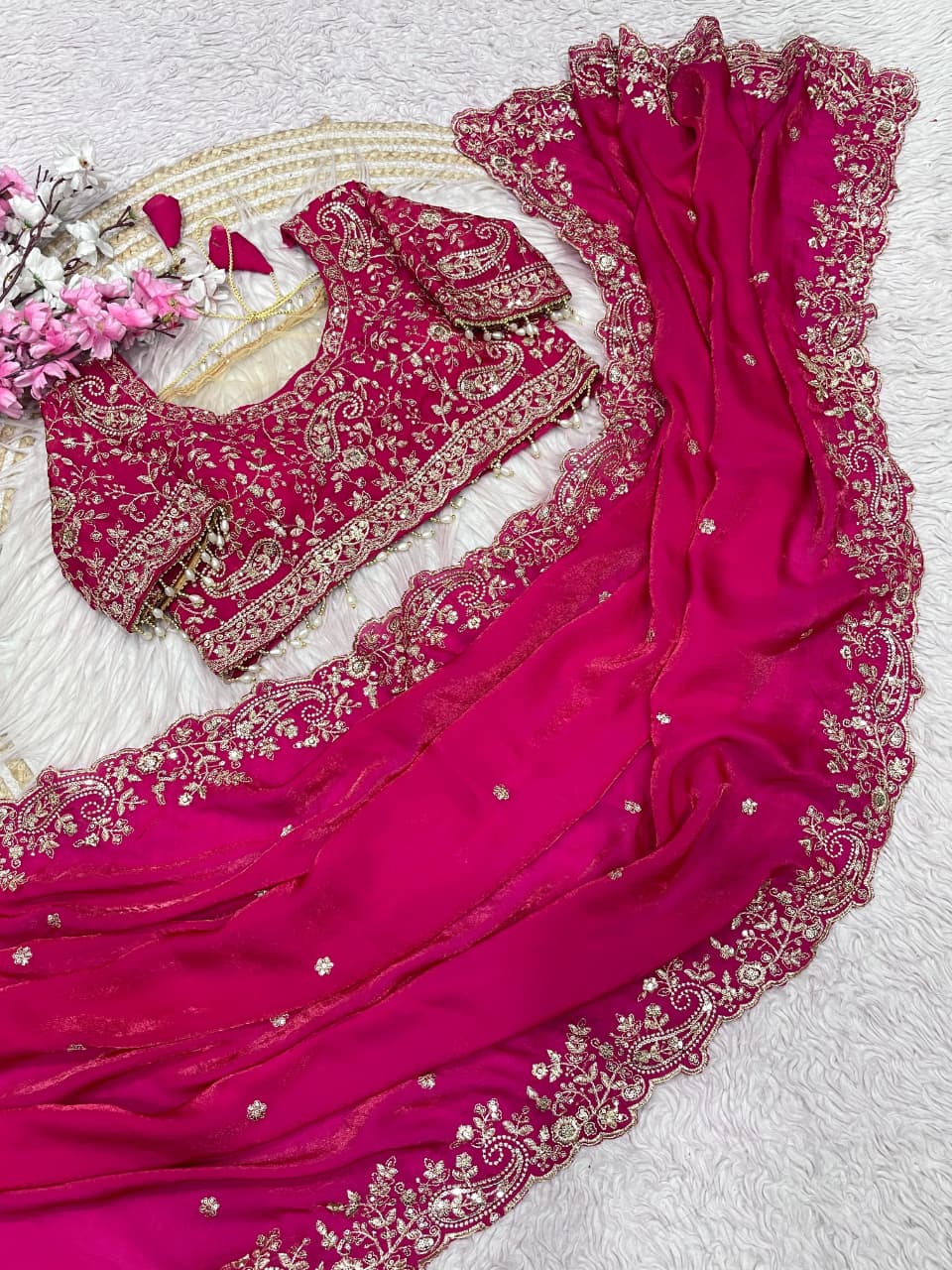 Humming Tune Satin Pink Silk Saree